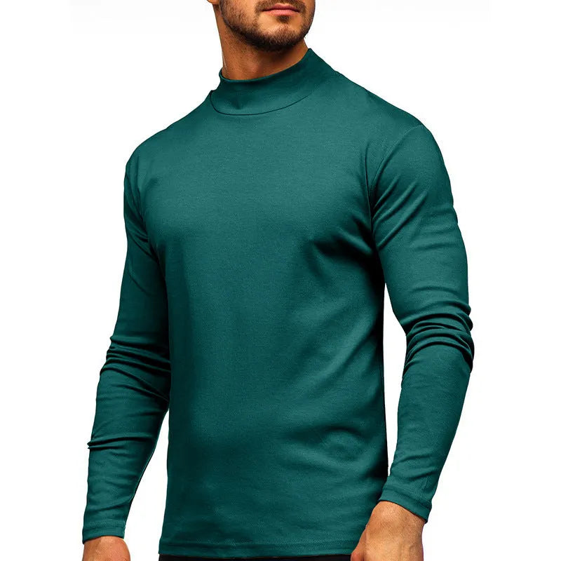 Men's autumn winter Dralon polyester high-neck long-sleeve pullover in solid colour, slim fit, US sizes S-2XL