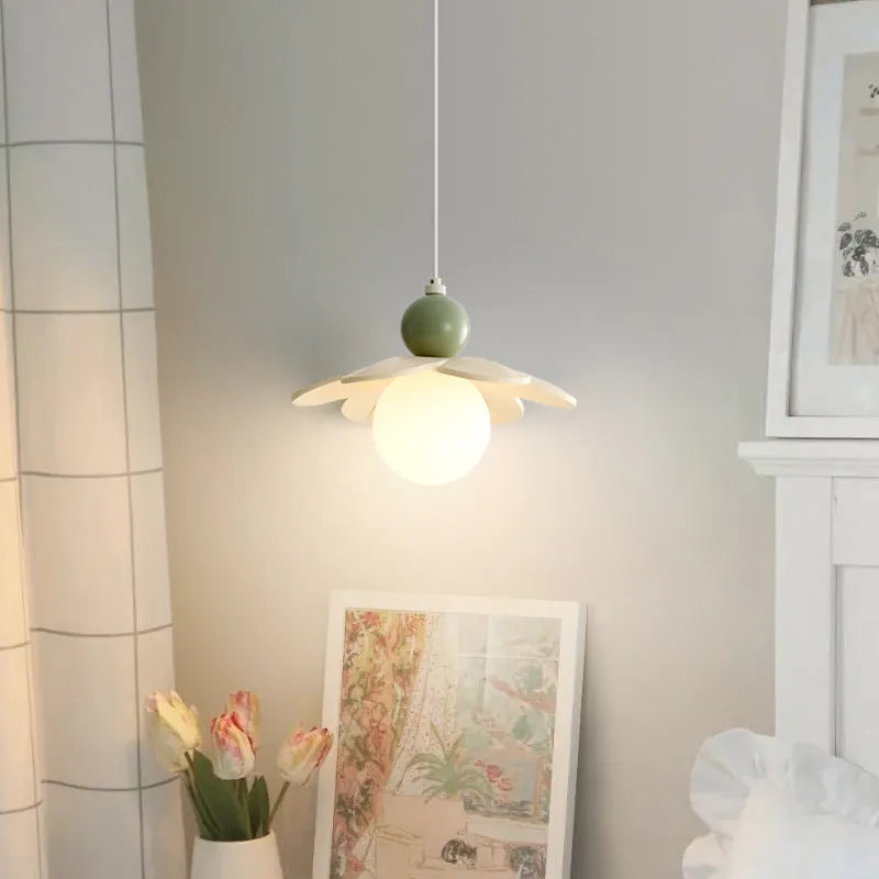 Modern minimalist cream bedside chandelier with Full Spectrum warm and tricolor light options, pink colour finish