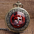 Classical retro bronze skull ceramic pocket watch with 4.7cm case and 37.5cm chain
