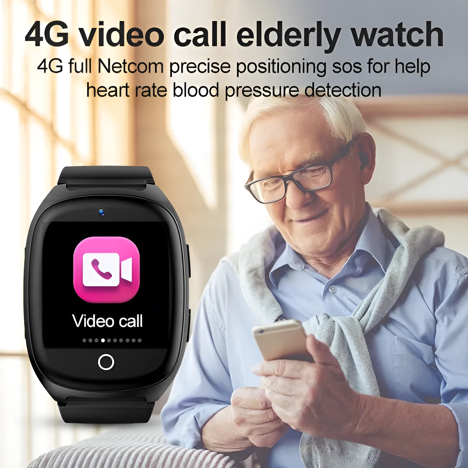 Black GPS tracker smartwatch with 1.54-inch touch screen showing health monitoring interface