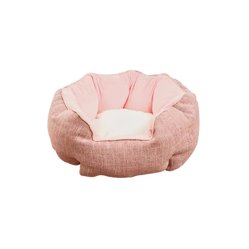 Octagonal pet bed with removable mats in blue colour with soft wool point design