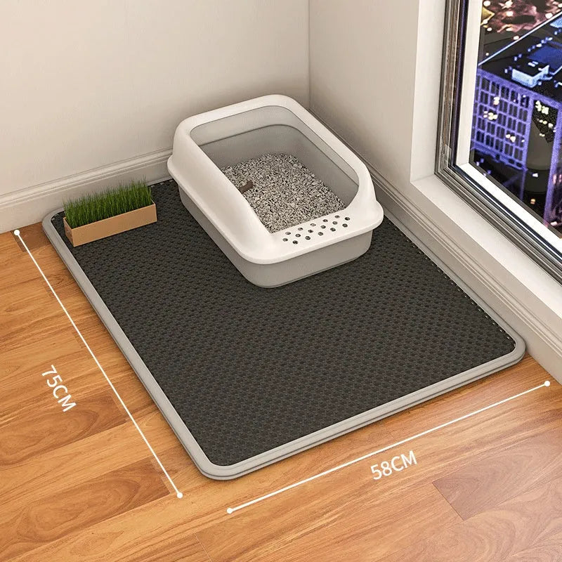 Double layer cat litter mat with waterproof backing in beige colour showing urine trap design