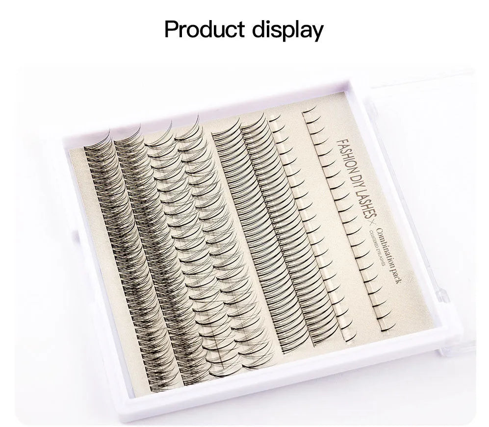 False eyelash glue suit with single-cluster segmented lashes, adhesive, tweezers, and brush for DIY application
