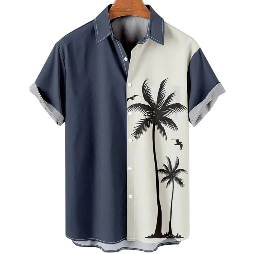 Men's slim fit floral print beach shirt in polyester with 3D digital printing detail