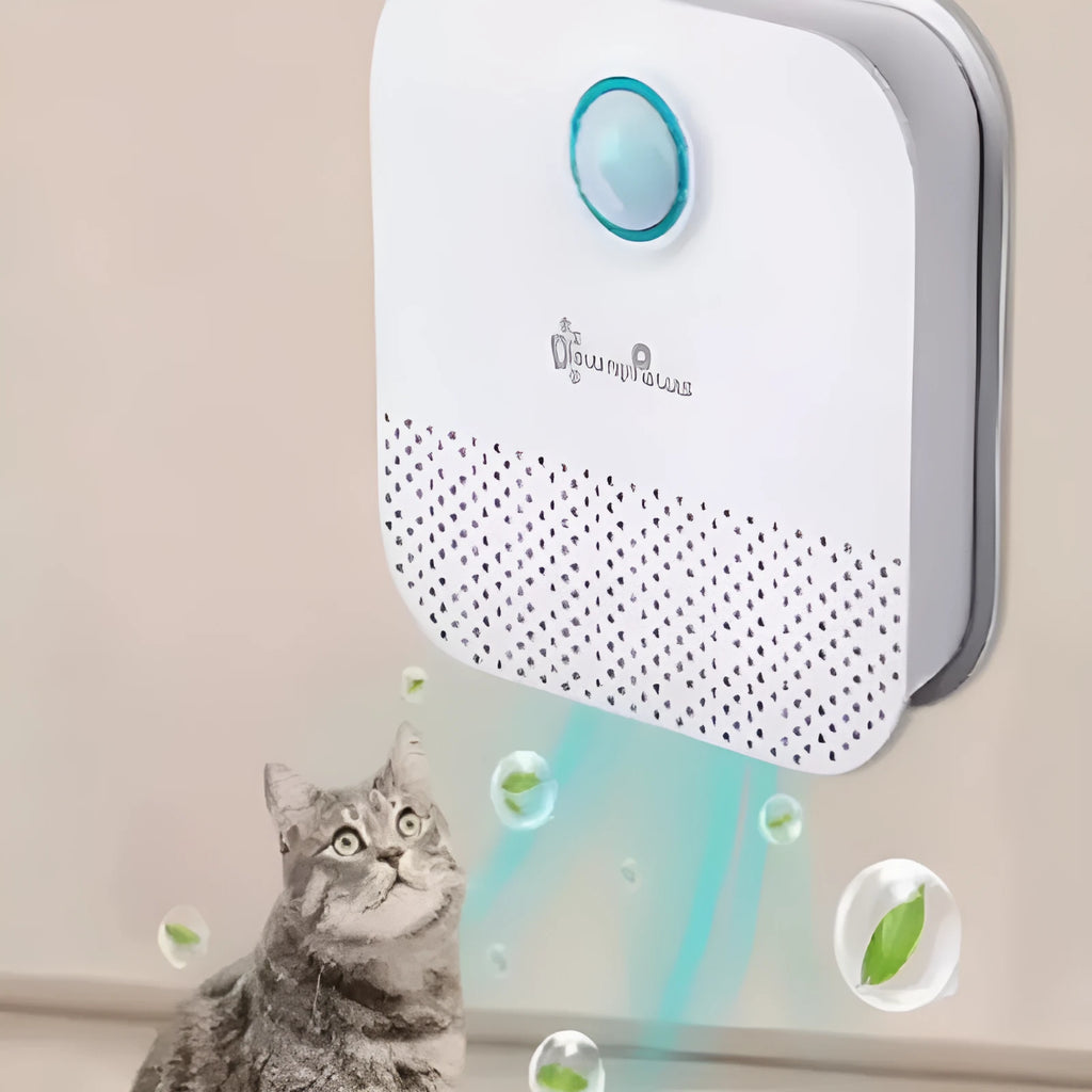 White DownyPaws smart cat litter deodoriser unit measuring 9.2cm with USB charging port