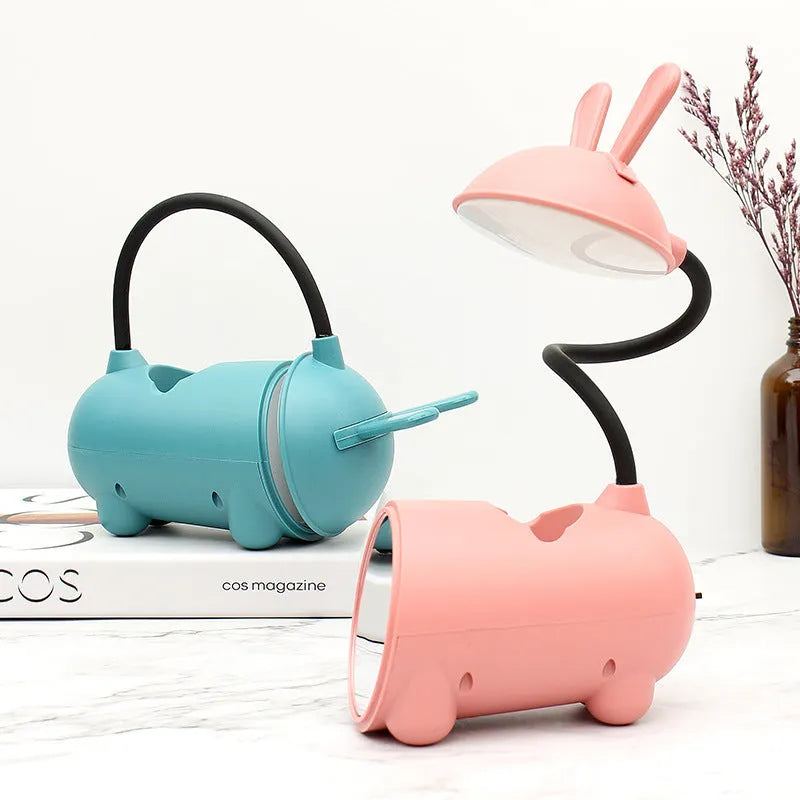 Cartoon desktop lamp with pen container in green, dark blue, or pink colours