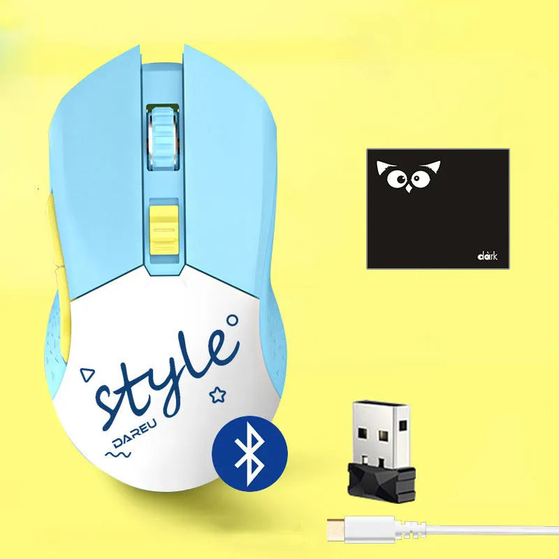 Lightweight wireless and wired game mouse with 7 keys and USB connector, available in multiple colours