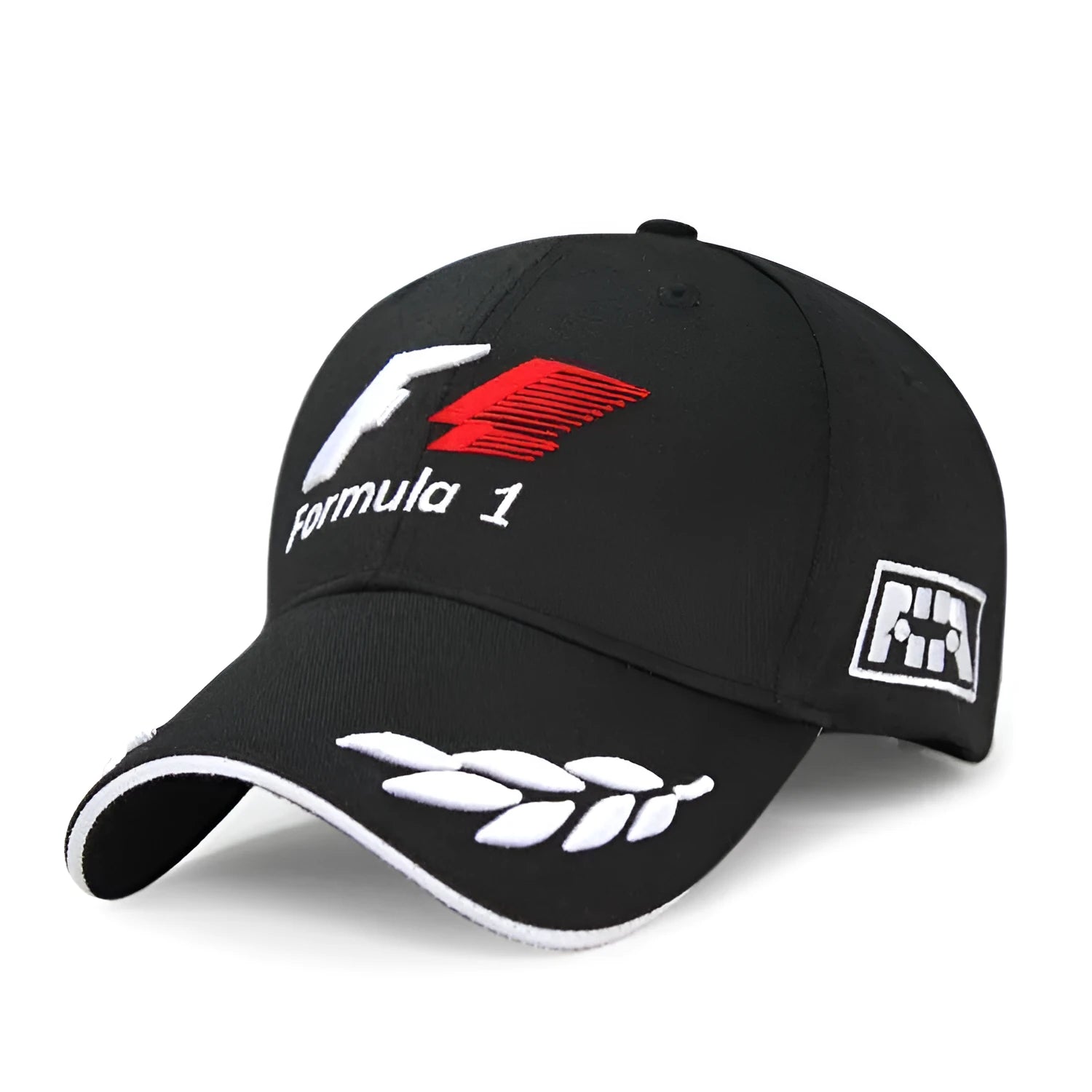 Black canvas baseball cap with embroidery and adjustable closure on a neutral background