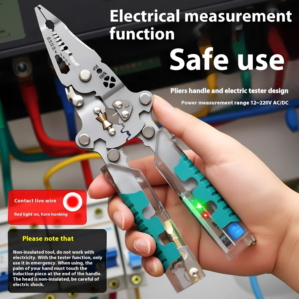 Electrician's pointed pliers and wire stripper with rust prevention in 215mm or 225mm sizes