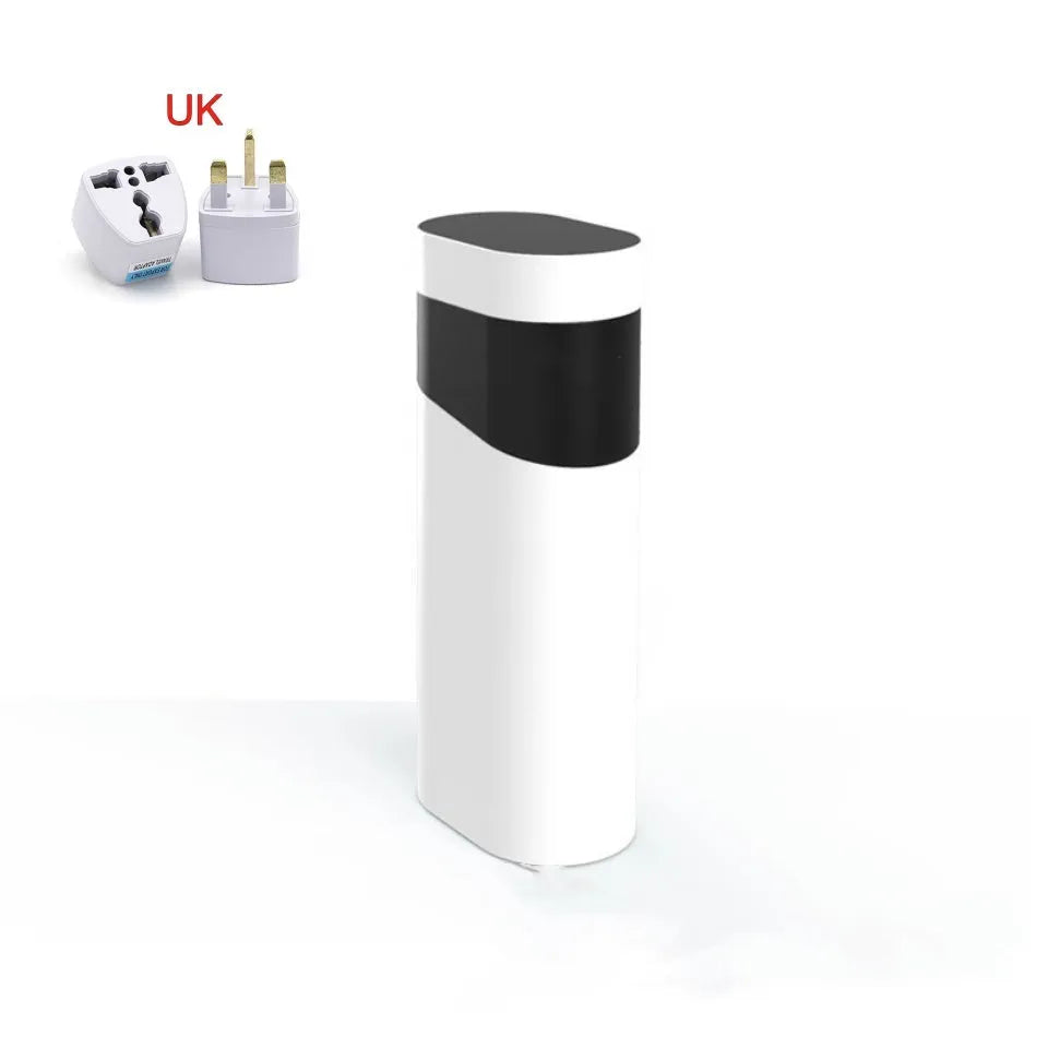 Black desktop water dispenser with digital display showing temperature settings and compact design
