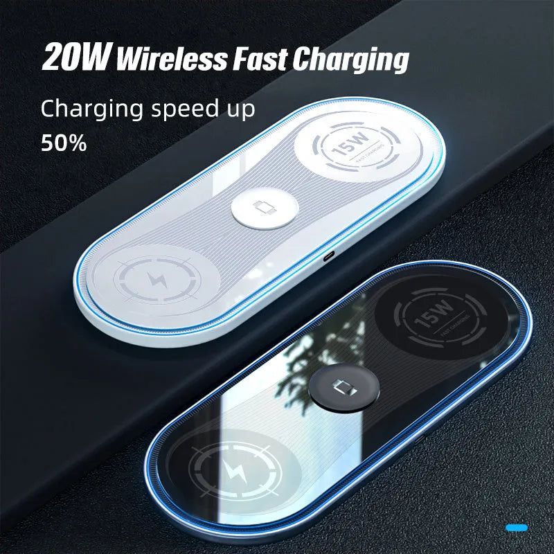 Flat 3-in-1 wireless charger with ambient light indication function White colour option
