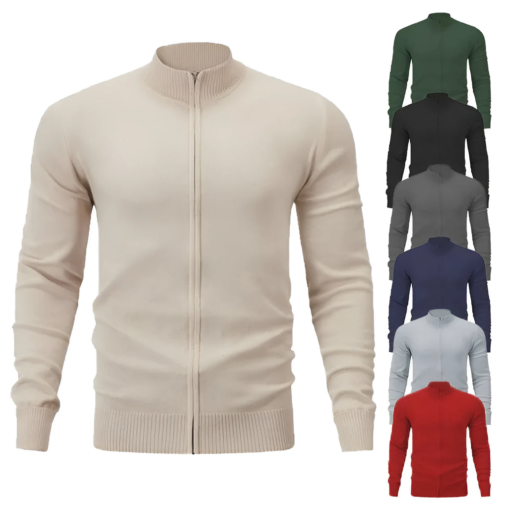 Stand collar zipper cardigan sweater in cotton fabric with loose fit for casual youth wear