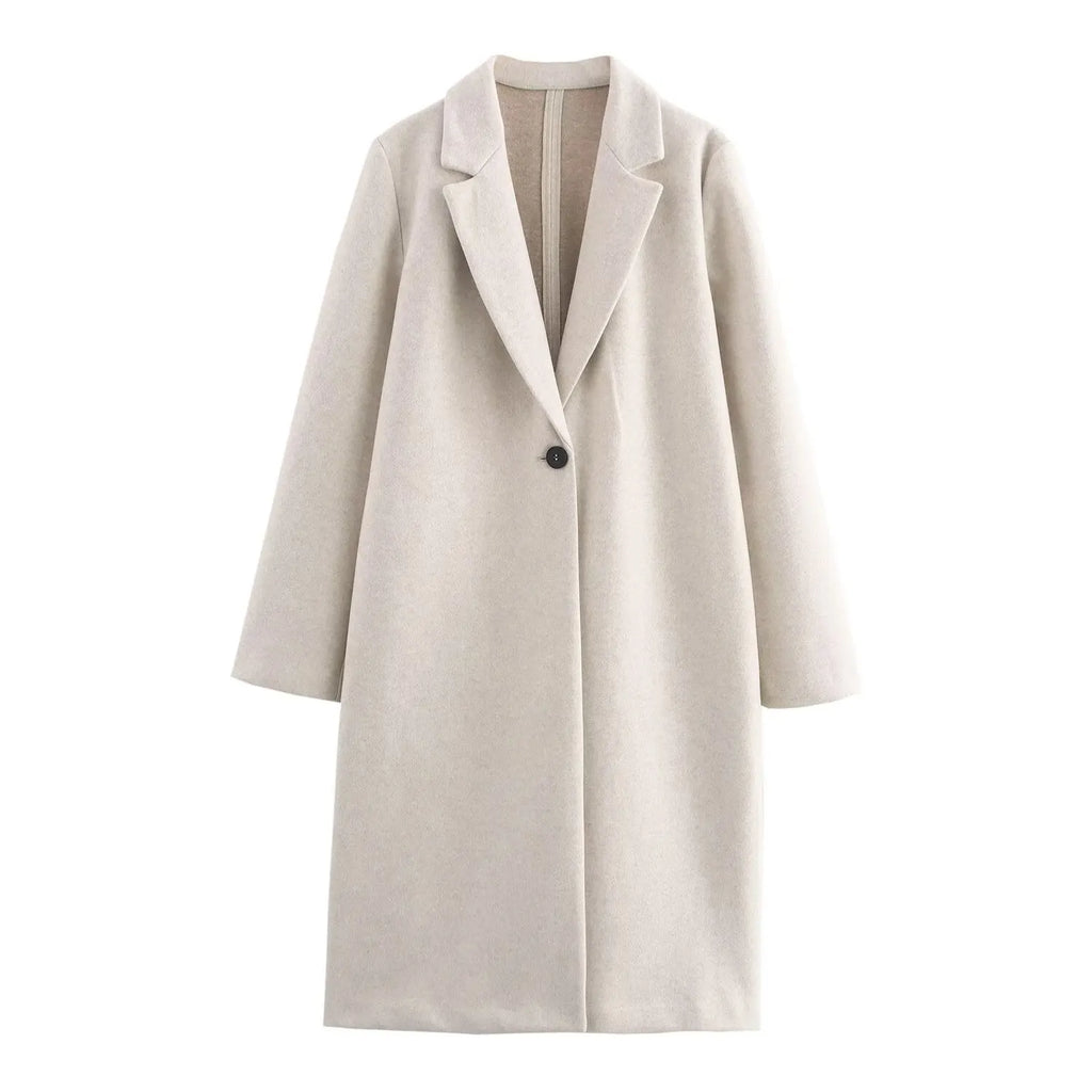 Women's solid colour polyester jacket in khaki, regular fit, long sleeves, street fashion style.