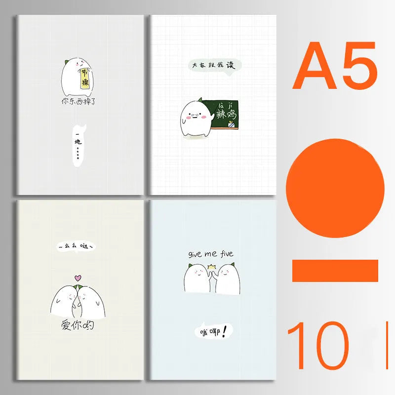 10-pack of kraft paper notebooks with thread binding in A5 and B5 sizes with various cover designs