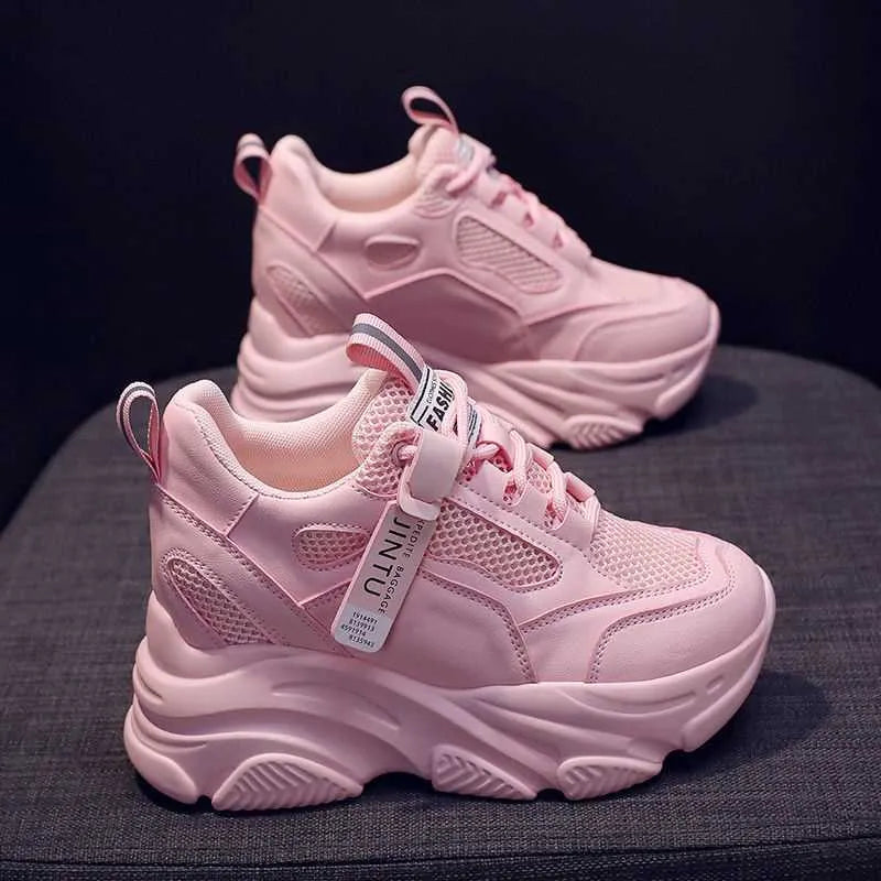 Women's platform casual shoes with mesh upper, hollow-out design, and toe holder style