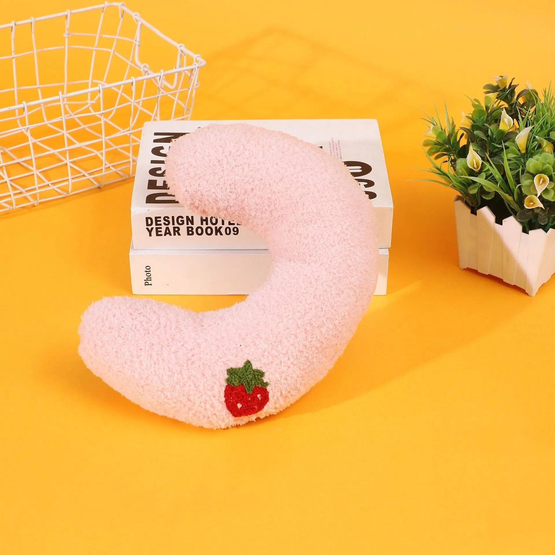 Half moon U-shaped cartoon pet pillow for dogs and cats in blue colour