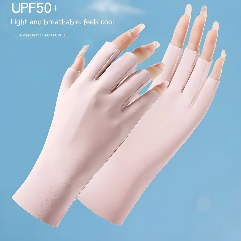 Women's thin ice silk sunscreen gloves with UPF50 protection in multiple colour options