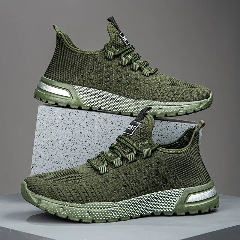 Men's solid colour casual shoes with a mesh upper, shown in multiple available colours.