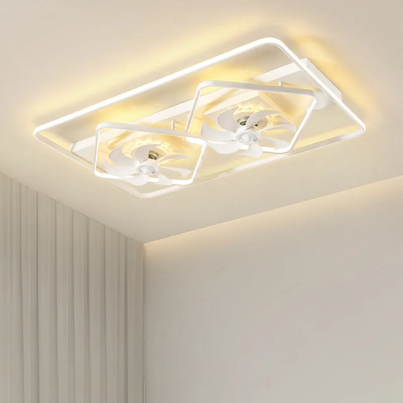 Modern thin suction ceiling fan light with plastic blades and an acrylic lampshade, shown installed.