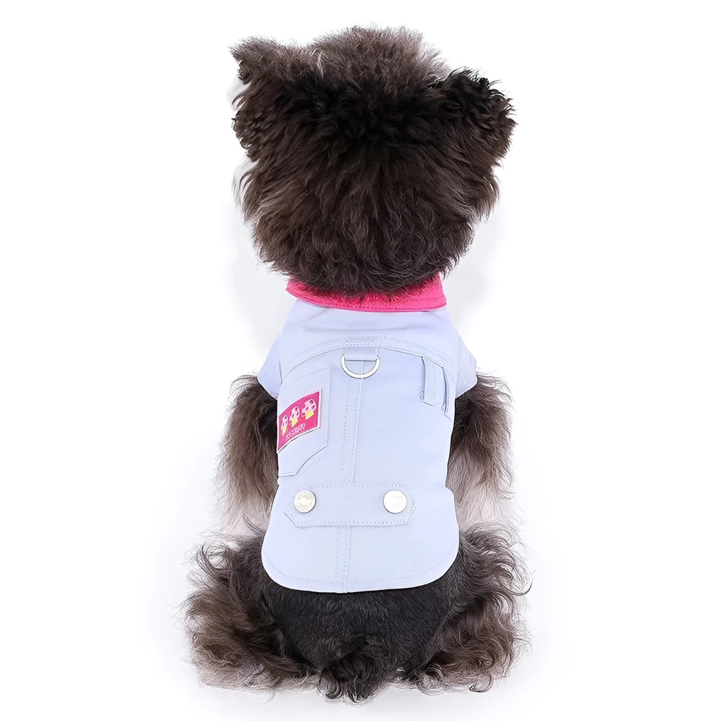 Blue and purple polyester summer dog vest with integrated traction rope ring for small dogs