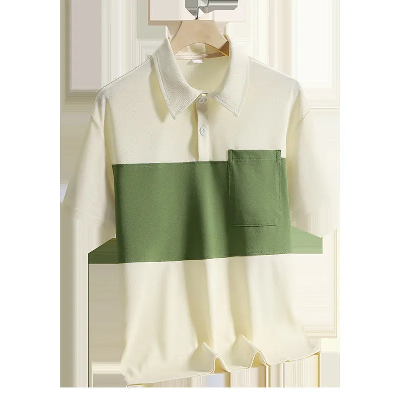 Men's Ice Silk quick-drying polo shirt in khaki, short sleeves, summer casual top