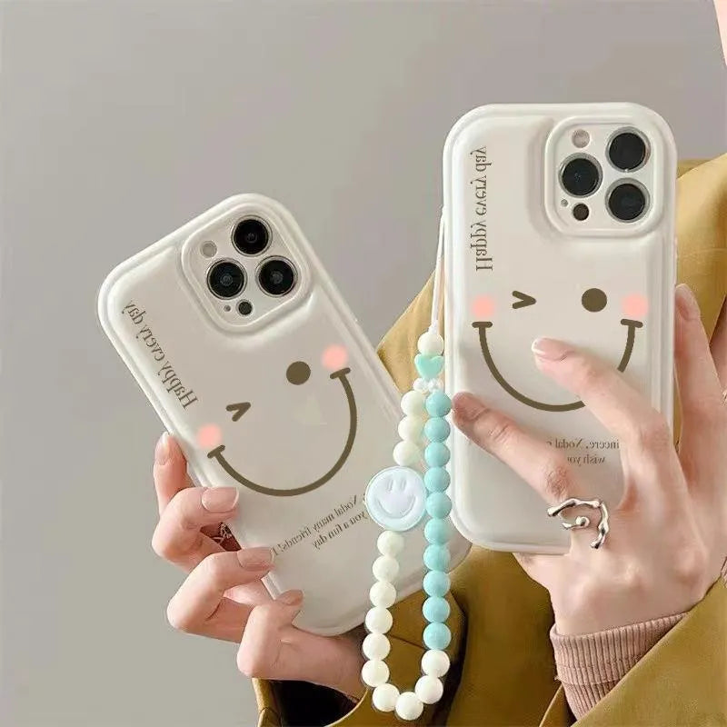 Mint green TPU iPhone case with an air cushion and a decorative silver chain attached.