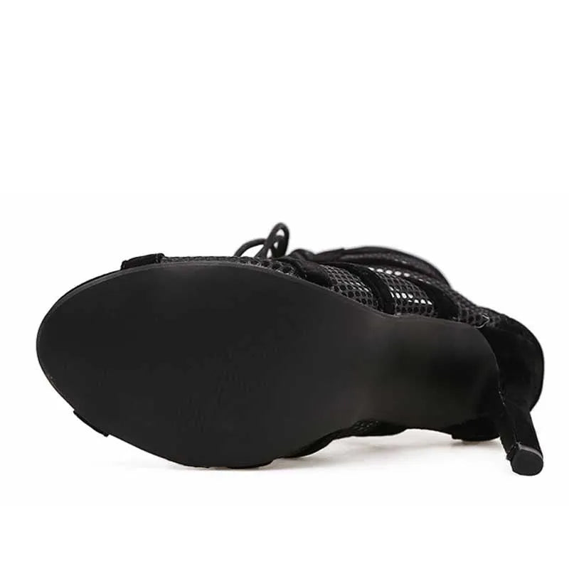 Black suede women's lace-up high heels with 11.5cm heel and 1cm platform
