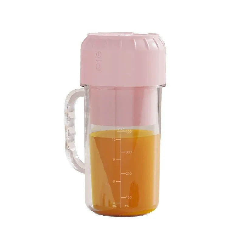Household USB-powered juicer in cherry blossom pink colour with portable charging capability