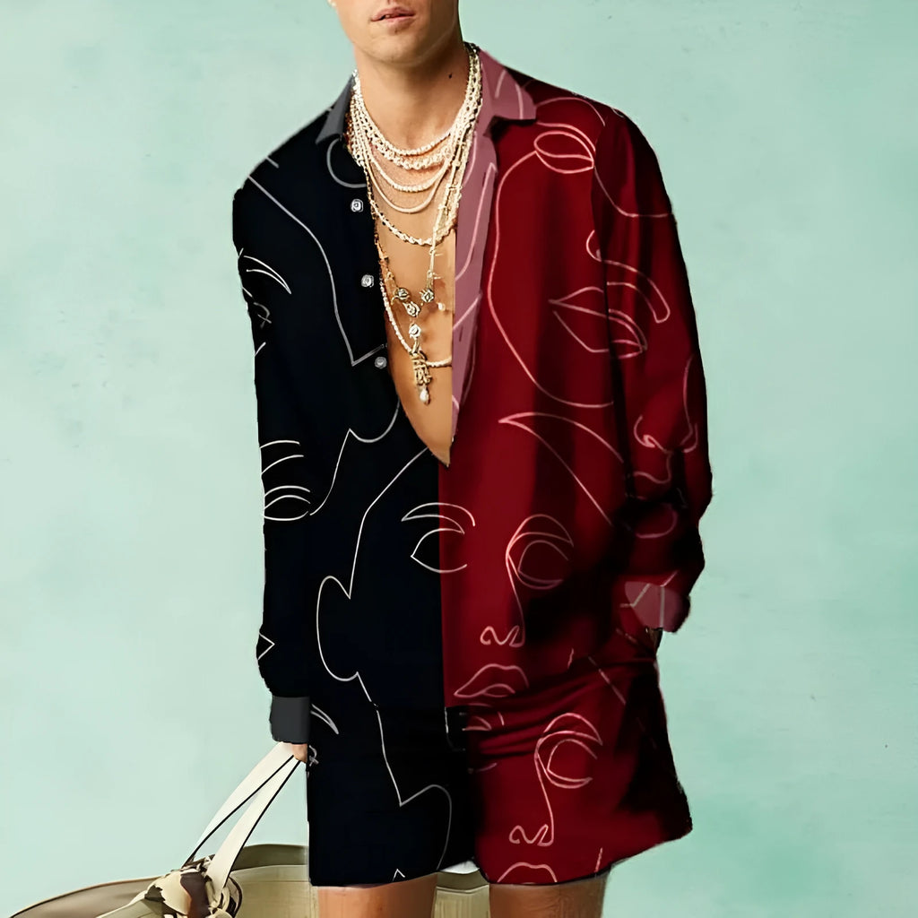 Men's slim fit casual shirt and matching shorts set in a summer colour.