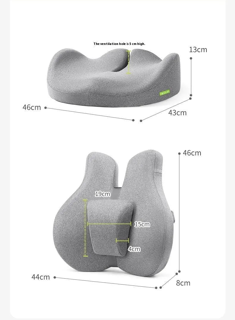 Medium grey cotton waist protection cushion and lumbar support set with adjustable top waist stretch for office chair