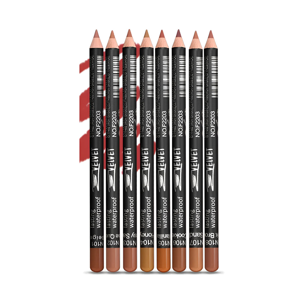 Matte finish lip liner wood pencil in nude shades for long-lasting, waterproof wear.