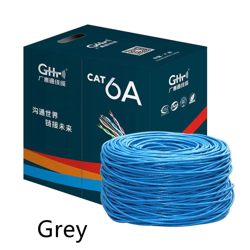 305 metre roll of blue CAT6 network cable with oxygen-free copper core on a spool