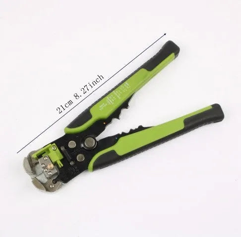 Yellow automatic 3-in-1 wire stripper and crimping pliers tool with adjustment screw.