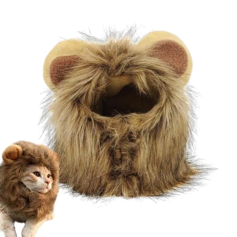 Lion mane wig for cats on pet with adjustable band and artificial hair