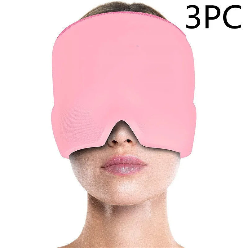 Black elastic cloth cooling gel eye mask for headache relief showing adjustable fit