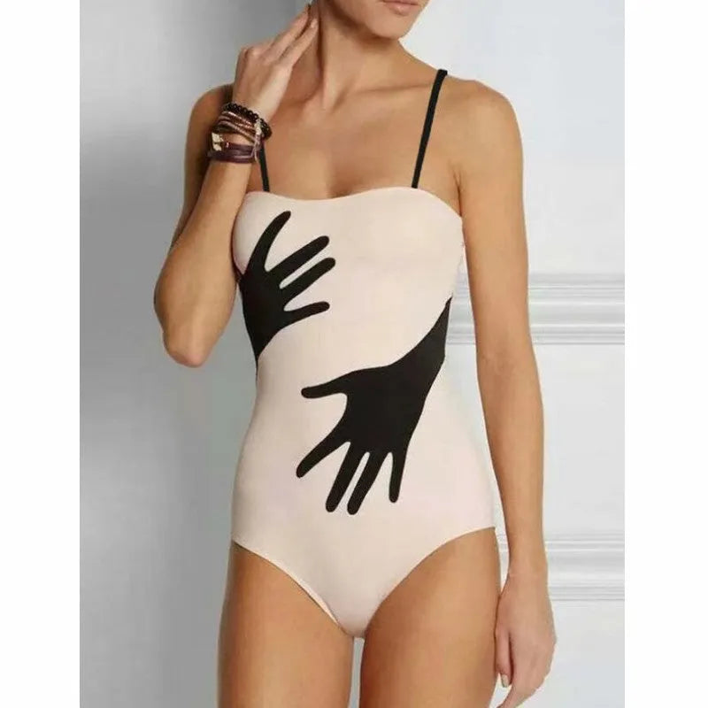 Women's patterned one-piece bikini with tulle skirt swimwear set in polyester fabric
