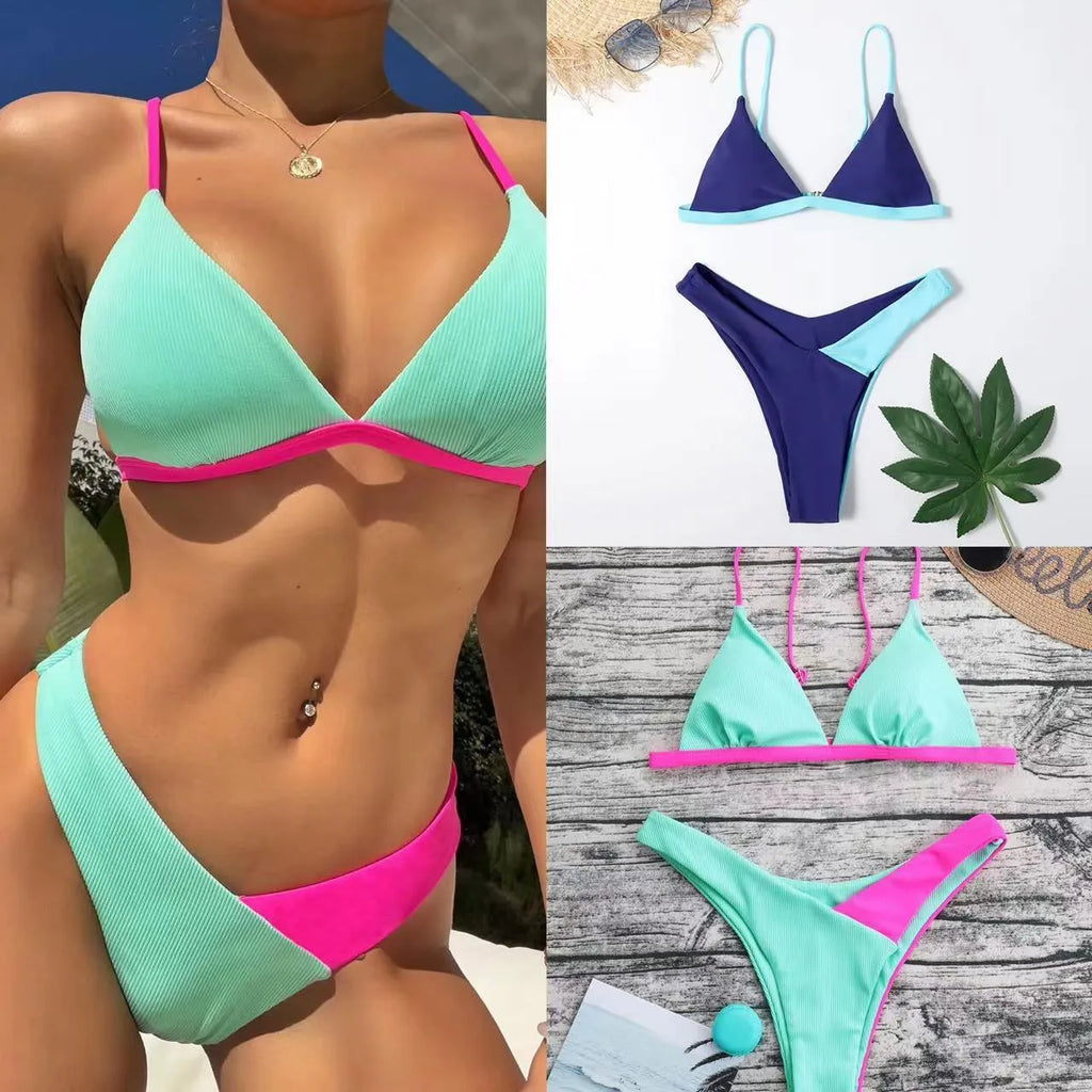 Women's two-piece swimsuit set in brief style with pattern design