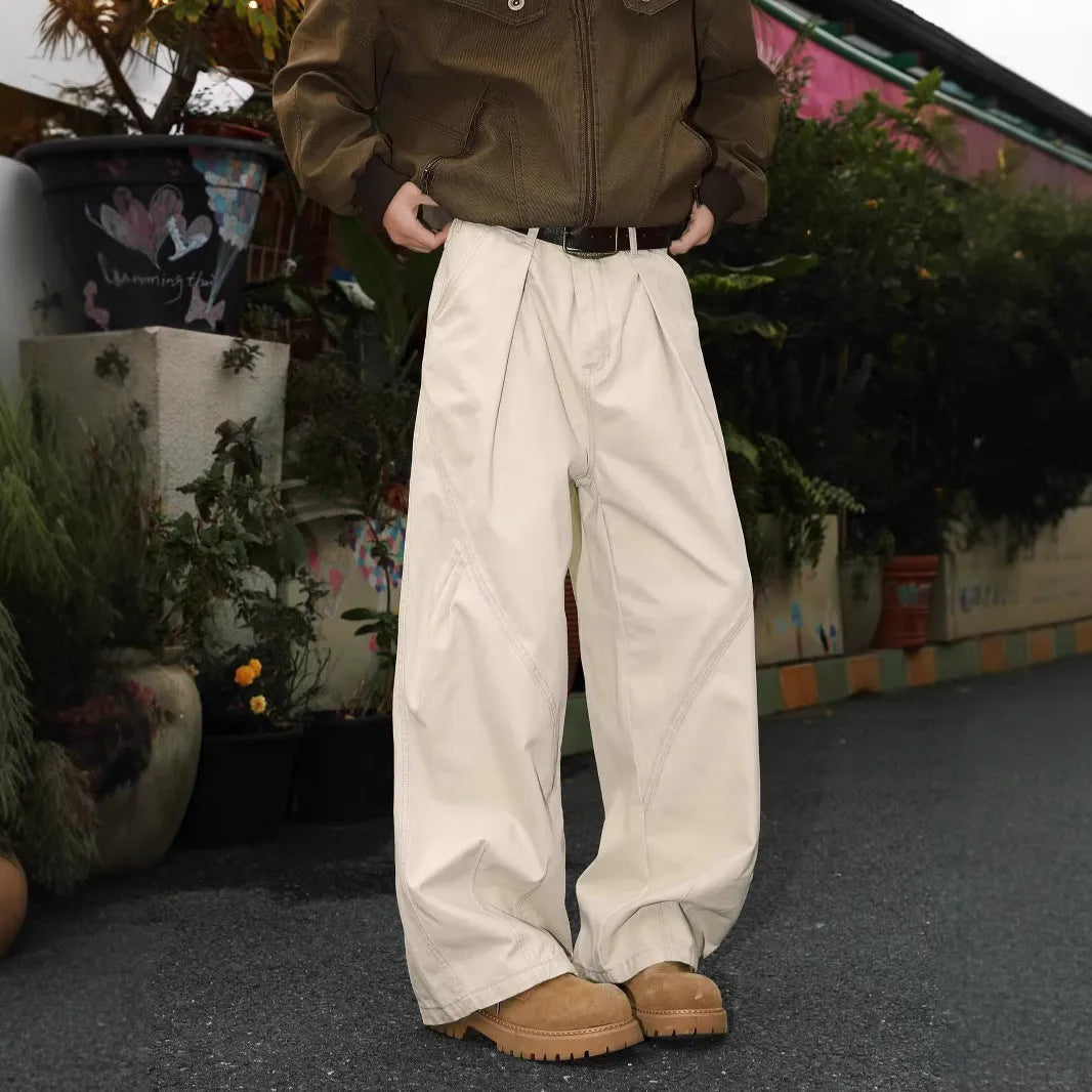 Men's straight leg trousers in stripe pattern with micro elasticity, shown in black, brown and apricot colours