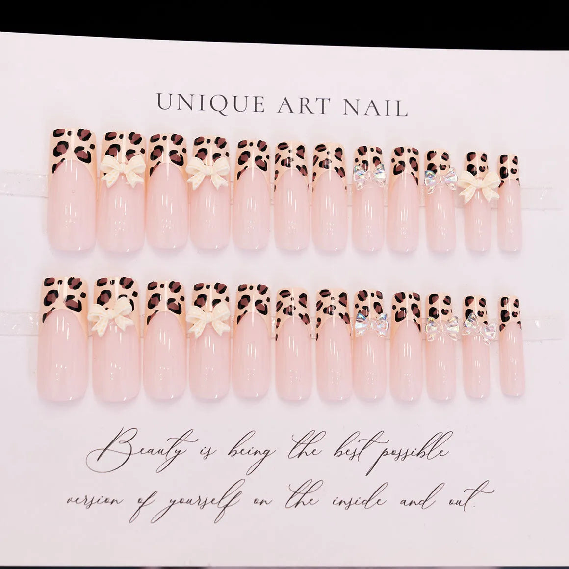 Leopard print butterfly design on plastic nail art pieces, colour WM296