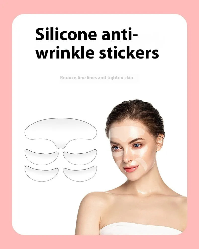 Set of 5 reusable silicone anti-wrinkle facial patches for expression line support