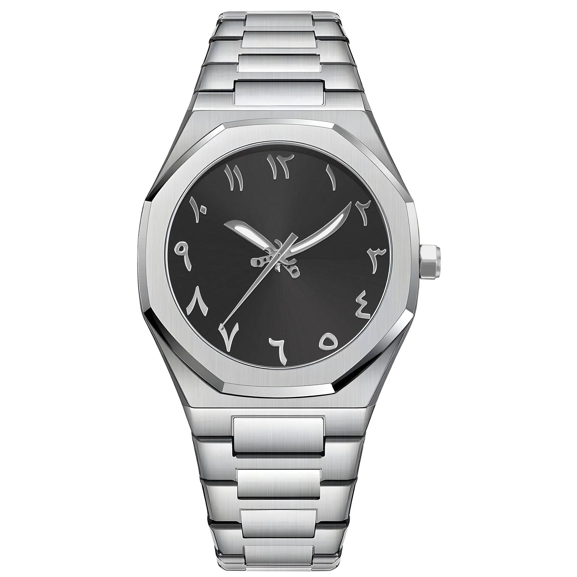 Men's steel business casual quartz watch with a 10mm case on a matching steel belt.