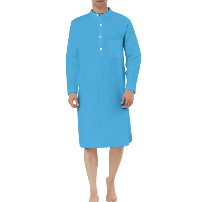 Men's cotton shirt robe with kangaroo pocket available in multiple colours and sizes