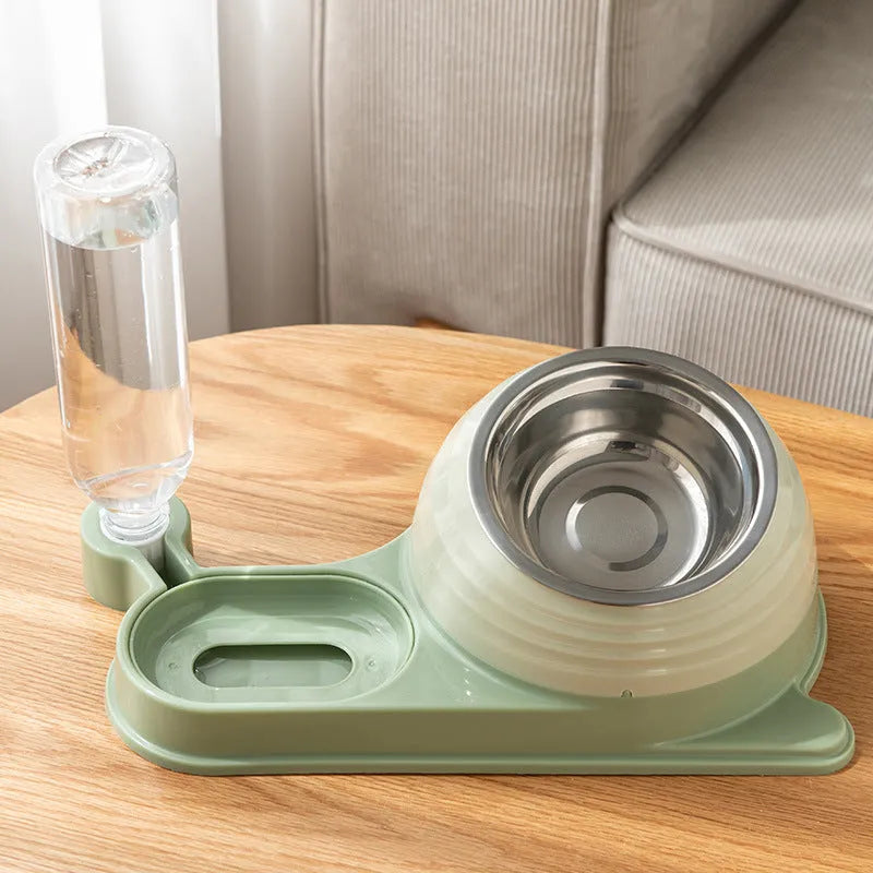 Brown automatic water dispenser cat bowl with raised food dish for cats and small dogs