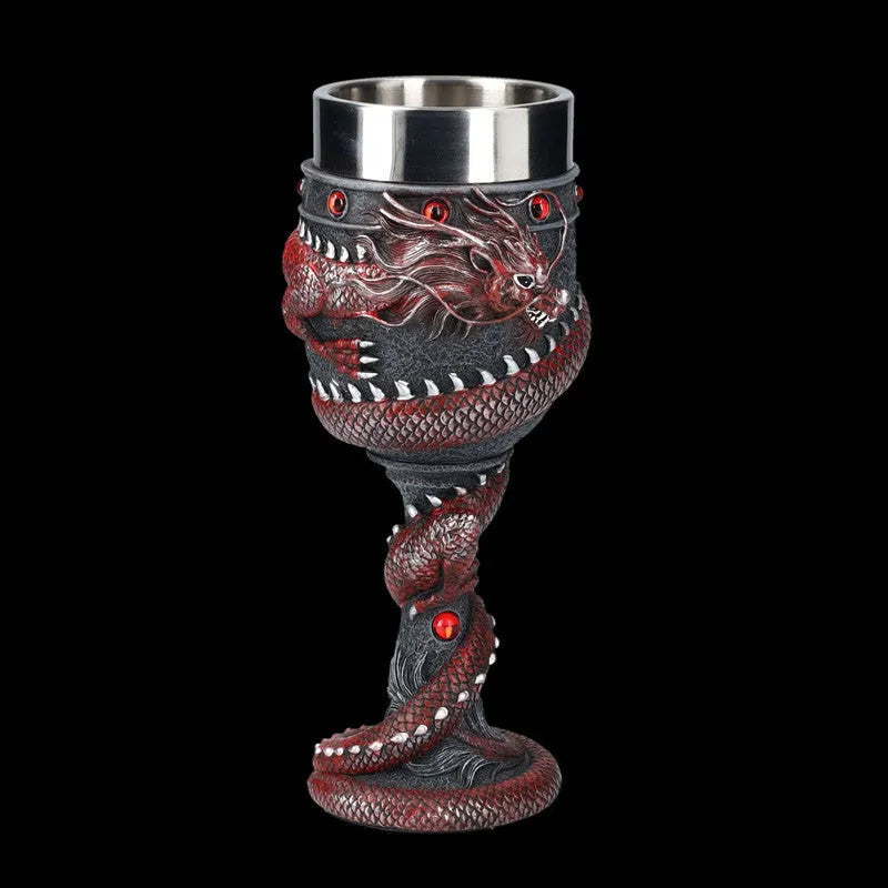 Chinese dragon design 3D stainless steel red wine glass with 200ml capacity in red or gold colour