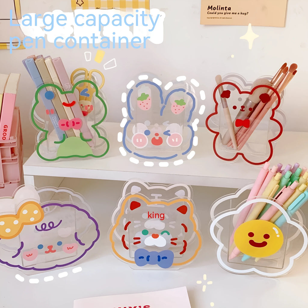 Square clear acrylic storage box with a lid, showing one of the cute decorative designs such as the Strawberry Rabbit pattern.