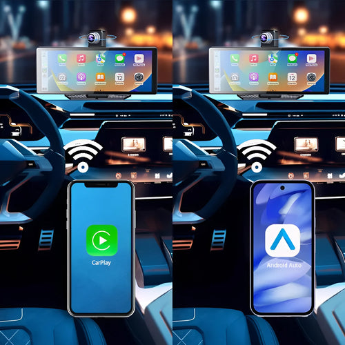 360° panoramic dash cam with touchscreen for front and rear dual recording, 4MP car DVR