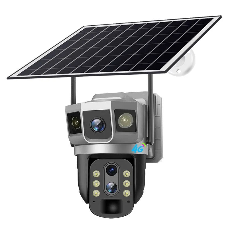 V380 outdoor 4G security camera with solar panel and monitor screen
