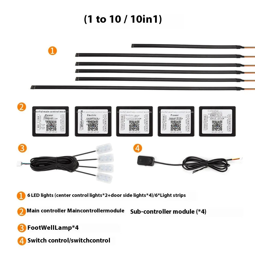 Hidden LED streamer 18in1 dynamic car ambience light with clear acrylic bar in a vehicle interior