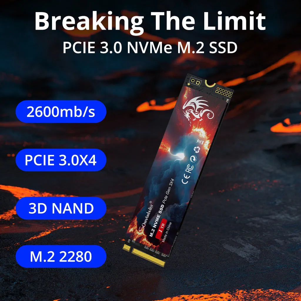 M.2 2280 PCIe NVMe solid state drive for desktop computers showing connector and label