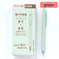 Set of 12 push-type 0.5mm gel pens in beige, blue, green, and pink colours on a white background